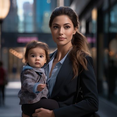 Eltern sein und Karriere - Business Frau mit Kind