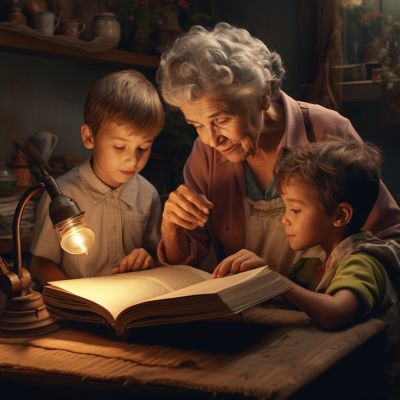 Großmutter lernt mit Enkelkindern