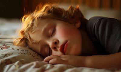 Kind schläft in einem niedriegen Kinderbett