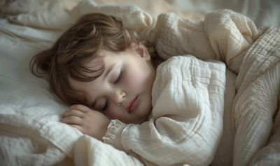 Kind schläft in Leinen Bettwäsche
