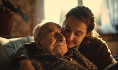 Pflegekraft kümmert sich auf pflegebedürftigen alten mann