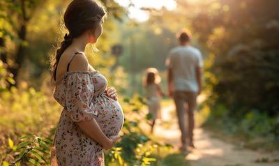 Schwangere Frau im Park bewegt sich gesund