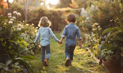 geschwisterliebe zwei geschwister in einem garten