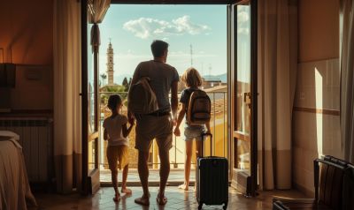 Ankunft im Familienhotel im Urlaub