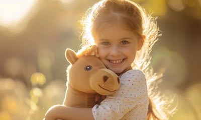 Kleines Mädchen mit einem Hobby-Horse