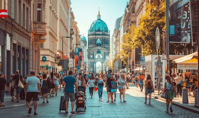 belebte Stadt in Berlin mit Familien