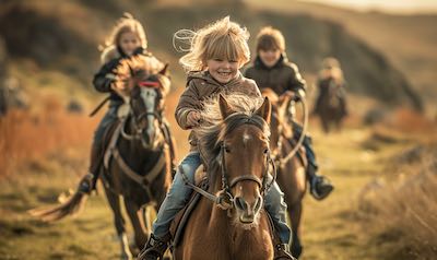 reitende Kinder machen Ferien auf den Reiterhof