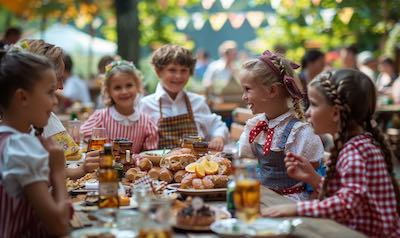 Kinder in Tracht auf einem Familienfest im Garten