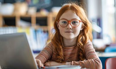 kleines Mädchen lernt an einem Computer für die Schule