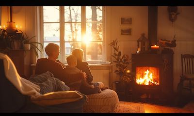 Kamin in einem Familienwohnzimmer