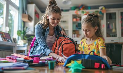 schulranzen checkliste kind packt schulranzen mit mutter
