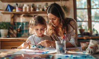 Malen nach Zahlen Mutter Kind gemeinsam Zuhause