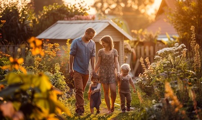 familien garten kinder gartenhaus sommer