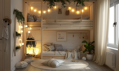 hochbett selber bauen kinderzimmer leseecke unter dem bett